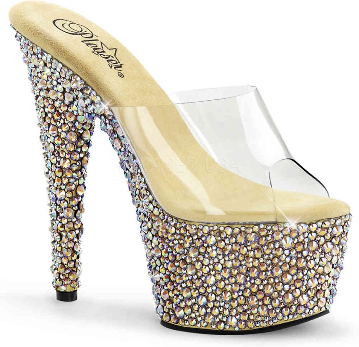 EU 35 = US 5 | BEJEWELED-701MS | **7 Heel, 2 3/4 PF Slide w/Multi Shaped Stones